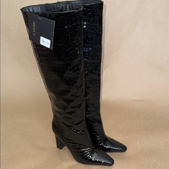 Forever 21 Shoes - Forever 21 - Black Croc-Embossed Knee-High Boots